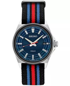 Мужские часы Analog Essentials с нейлоновым ремешком в черную, синюю и красную полоску, 40 мм Seiko