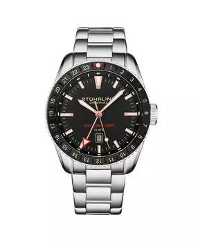 Мужские часы Aquadiver, серебристая нержавеющая сталь, черный циферблат, круглые часы 49 мм Stuhrling