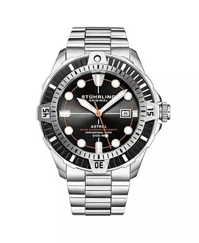 Мужские часы Aquadiver, серебристая нержавеющая сталь, черный циферблат, круглые часы 45 мм Stuhrling