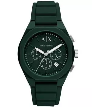 Мужские часы Armani Exchange Rafael Chronograph с зеленым силиконовым ремешком, зеленый