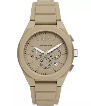 Мужские часы Armani Exchange с хронографом матово-коричневые на силиконовом ремешке, бежевый