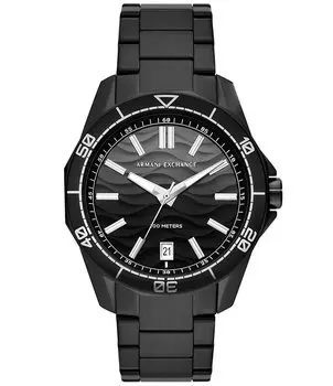 Мужские часы Armani Exchange Spencer с тремя стрелками и датой, черный браслет из нержавеющей стали, черный