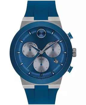 Мужские часы Bold Fusion Swiss Quartz Chrono, синие силиконовые, 44,50 мм Movado, синий