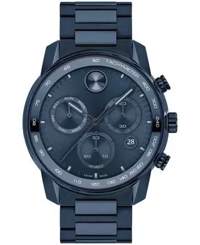 Мужские часы Bold Verso темно-синие со стальным браслетом с ионным покрытием, 44 мм Movado