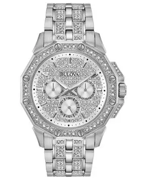 Мужские часы-браслет из нержавеющей стали и кристаллов, 41,5 мм Bulova