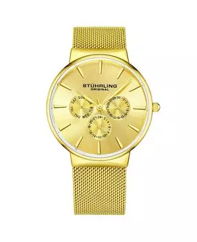 Мужские часы-браслет из нержавеющей стали золотистого цвета с сеткой 39 мм Stuhrling