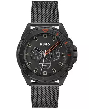 Мужские часы-браслет из стали с черным ионным покрытием, 44 мм HUGO