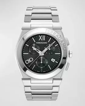 Мужские часы-браслет Vega Chrono, 42 мм Ferragamo, цвет Black Silver
