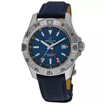 Мужские часы Breitling Avenger Automatic GMT 44 с синим циферблатом и кожаным ремешком A32320101C1X1