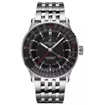 Мужские часы Breitling Navitimer Automatic 41 GMT с черным циферблатом и стальным корпусом A32310251B1A1