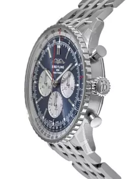 Мужские часы Breitling Navitimer B01 Chronograph 46 с синим циферблатом и стальным корпусом AB0137211C1A1