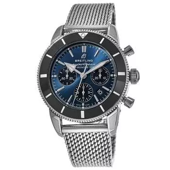 Мужские часы Breitling Superocean Heritage B01 Chronograph 44 с синим циферблатом и стальным сетчатым ремешком AB0162121C1A1