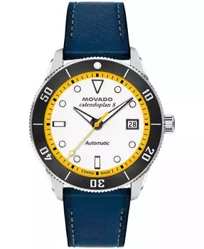 Мужские часы Calendoplan S Swiss автоматические синие кожаные 40 мм Movado, синий