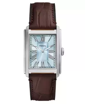 Мужские часы Carraway с тремя стрелками, коричневые кожаные, 30 мм Fossil, коричневый