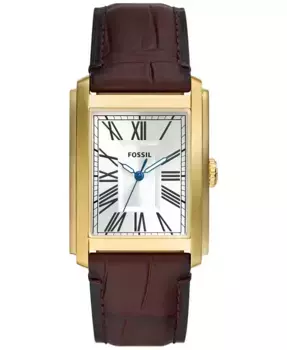 Мужские часы Carraway с тремя стрелками, коричневые кожаные, 30 мм Fossil, коричневый