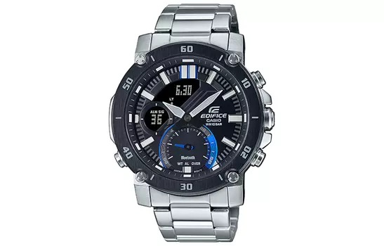Мужские часы CASIO EDIFICE, Серебряный ремешок с черным циферблатом