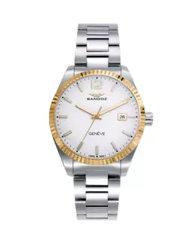 Мужские часы Casuel в двухцветном стальном корпусе с золотым безелем и браслетом Ip Sandoz, серебряный
