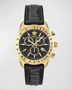Мужские часы Chrono Master IP с кожаным ремешком из желтого золота, 44 мм Versace, цвет Yellow Gold