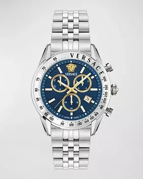 Мужские часы Chrono Master с браслетом из нержавеющей стали, 44 мм Versace, цвет Blue Silver