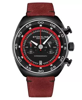 Мужские часы Chrono Red из натуральной кожи с тахиметром 44 мм Stuhrling