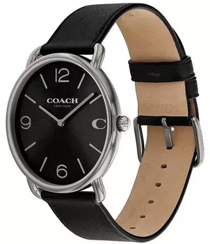 Мужские часы COACH Elliot с кварцевым аналоговым черным кожаным ремешком, черный