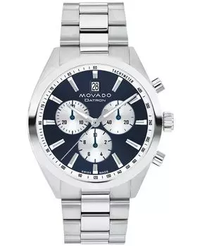 Мужские часы Datron Swiss Quartz Chrono Silver Tone из нержавеющей стали 40 мм Movado, серый