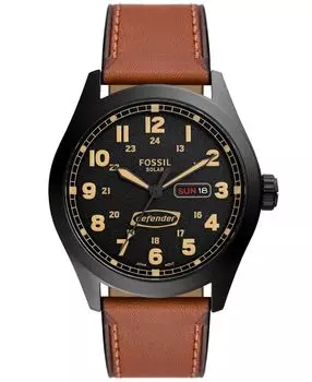 Мужские часы Defender с коричневым кожаным ремешком, 46 мм Fossil