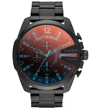 Мужские часы Diesel Mega Chief с хронографом, черный браслет из нержавеющей стали, черный