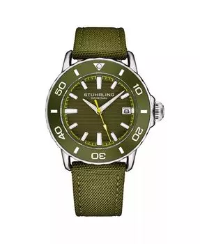 Мужские часы для дайвера 4041 с нейлоновым ремешком и вращающимся безелем Stuhrling, зеленый