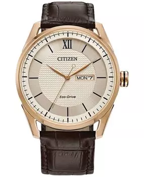 Мужские часы Eco-Drive 42 мм с коричневым кожаным ремешком Citizen