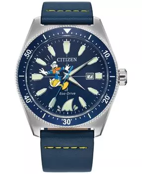Мужские часы Eco-Drive Donald Duck с синим кожаным ремешком, 42 мм Citizen