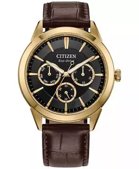Мужские часы Eco-Drive Rolan с коричневым кожаным ремешком, 40 мм Citizen, коричневый
