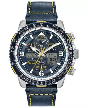 Мужские часы Eco-Drive с аналогово-цифровым хронографом Promaster Blue Angels Skyhawk A-T, 46 мм, с синим кожаным ремешком Citizen