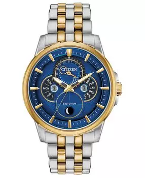 Мужские часы Eco-Drive с двухцветным браслетом из нержавеющей стали с календарем, 44 мм Citizen