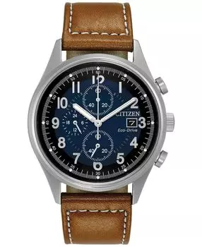Мужские часы Eco-Drive с хронографом на коричневом кожаном ремешке, 42 мм CA0621-05L Citizen