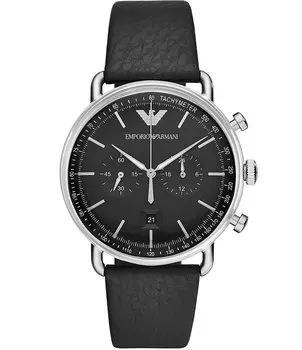 Мужские часы Emporio Armani с кварцевым хронографом и черным кожаным ремешком-браслетом, черный