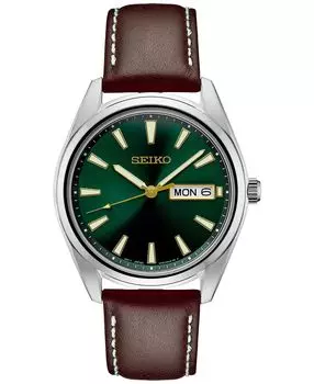 Мужские часы Essentials с коричневым кожаным ремешком, 40 мм Seiko