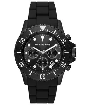 Мужские часы Everest Chronograph с черным ионным покрытием из нержавеющей стали и силиконового браслета, 45 мм Michael Kors
