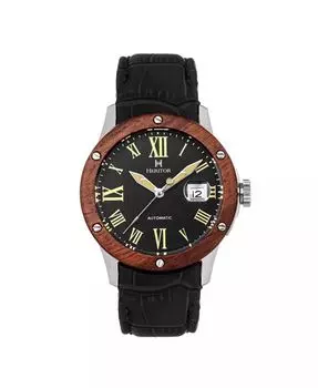 Мужские часы Everest с деревянной рамкой и кожаным ремешком / Дата - розовое золото / синий Heritor Automatic, мультиколор