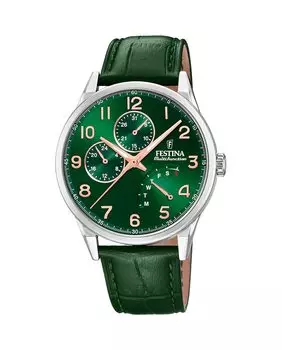 Мужские часы F20278/D Многофункциональные зеленые кожаные Festina, зеленый