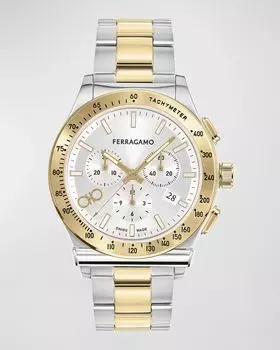 Мужские часы Ferragamo 1927 Chrono, диаметр 42 мм, с ремешком-браслетом, двухцветные, цвет Two Tone