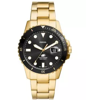Мужские часы Fossil Blue Dive с тремя стрелками и датой, золотистого цвета с браслетом из нержавеющей стали, золотой