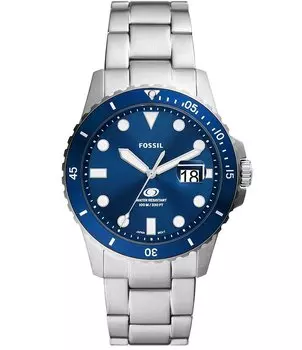 Мужские часы Fossil Blue Dive с тремя стрелками и датой и синим циферблатом, браслет из нержавеющей стали, серебро
