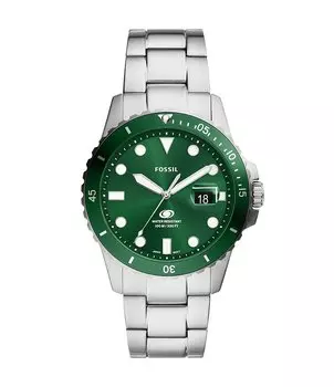 Мужские часы Fossil Blue Dive с тремя стрелками и датой на браслете из нержавеющей стали, серебро