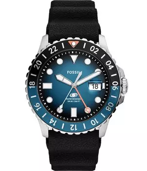 Мужские часы Fossil Blue GMT Dual Time с черным силиконовым ремешком, черный