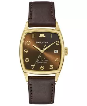 Мужские часы Frank Sinatra с автоматическим коричневым кожаным ремешком 33,5x45 мм Bulova