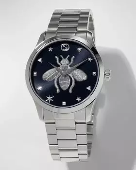 Мужские часы G-Timeless Bee диаметром 38 мм с браслетом из трех звеньев Gucci, цвет Silver
