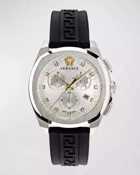 Мужские часы Geo Chronograph с силиконовым ремешком, 43 мм Versace, цвет Stainless Steel