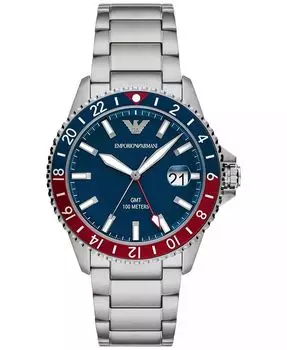 Мужские часы GMT Dual Time с браслетом из нержавеющей стали, 42 мм Emporio Armani, серебро