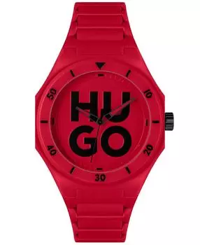 Мужские часы Grail кварцевые красные силиконовые 42 мм HUGO